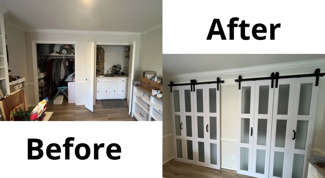 Barn doors: before and after installation photo